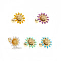 Pastoral Wind Sunflower Dripping Oil Small Ear Bone Studs Retro Flower Women Jewelry 18K Gold Plated Lock Ball Piercing Earring