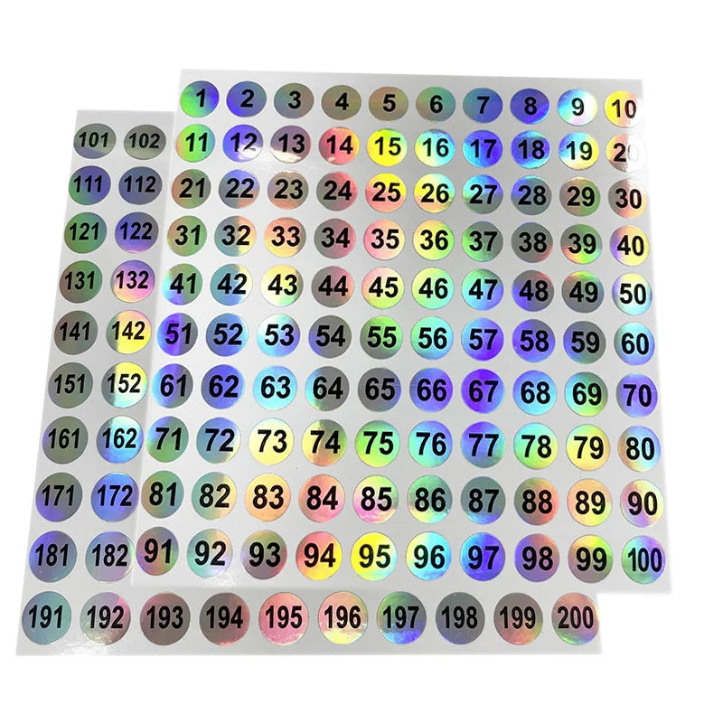 Hologram Label Number 1-100 10mm/pcs Small Round Sticker Alphanumeric Glitter Number Shine Decals Serial Number Sticker Package