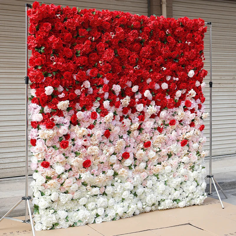 3D Roll up Silk Rose Flower Panels Artificial Flowers Wall for Wedding Party Baby Shower Backdrop Hair Salon Wall Decor