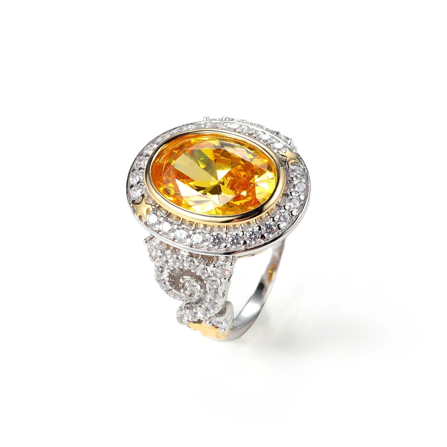 C9381 Abiding Jewelry Hot Selling Oval Cut 10X14mm Golden Yellow Cubic Zirconia Moon Star Wedding Jewelry Finger Rings Women