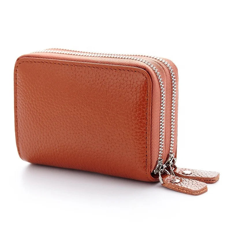 Factory Handmade Quality Woman Purse Organ Black Plain Pouch 2 Double Zipper Small Short Men Leather Wallet