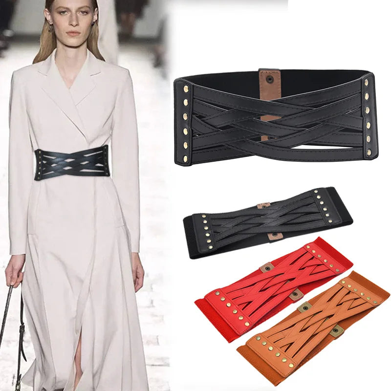 Ladies Fashion Elastic Wide Waist Seal Spring/Summer Elastic Decorative Buckle Belt Down Jacket Dress Belt