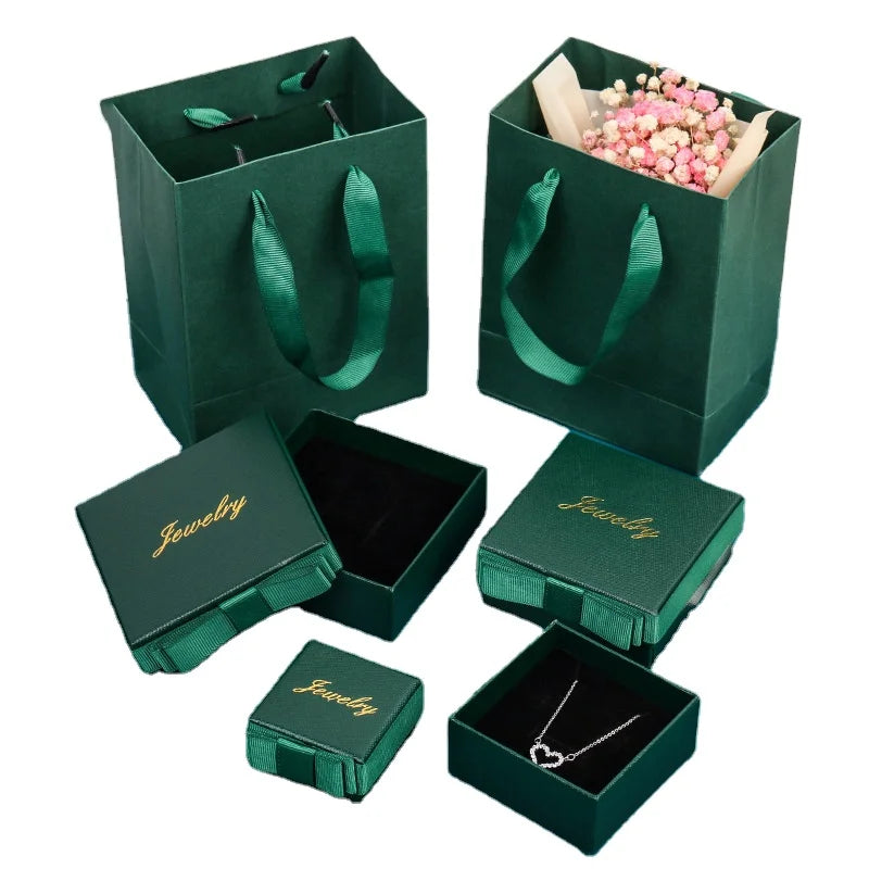 Luxury Green Red Butterfly Necklace Ring Set Packaging Supplier Custom Logo Printed Velvet Paper Jewelry Box