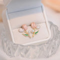 Pendientes De Flores Popular Enamel Acrylic Flowers Earring Inlay Bowknot Shine Zircon Tulip Flower Stud Earring
