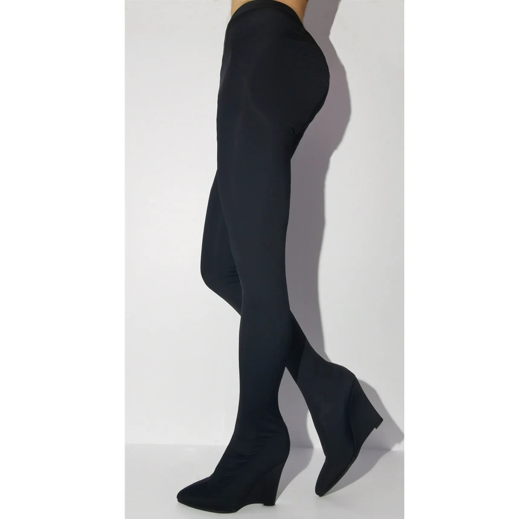 For Busy Girl Women's Sexy Black Stretch Knee Long Wedge Heels Boots Mitten Clothing Set for Winter Size M