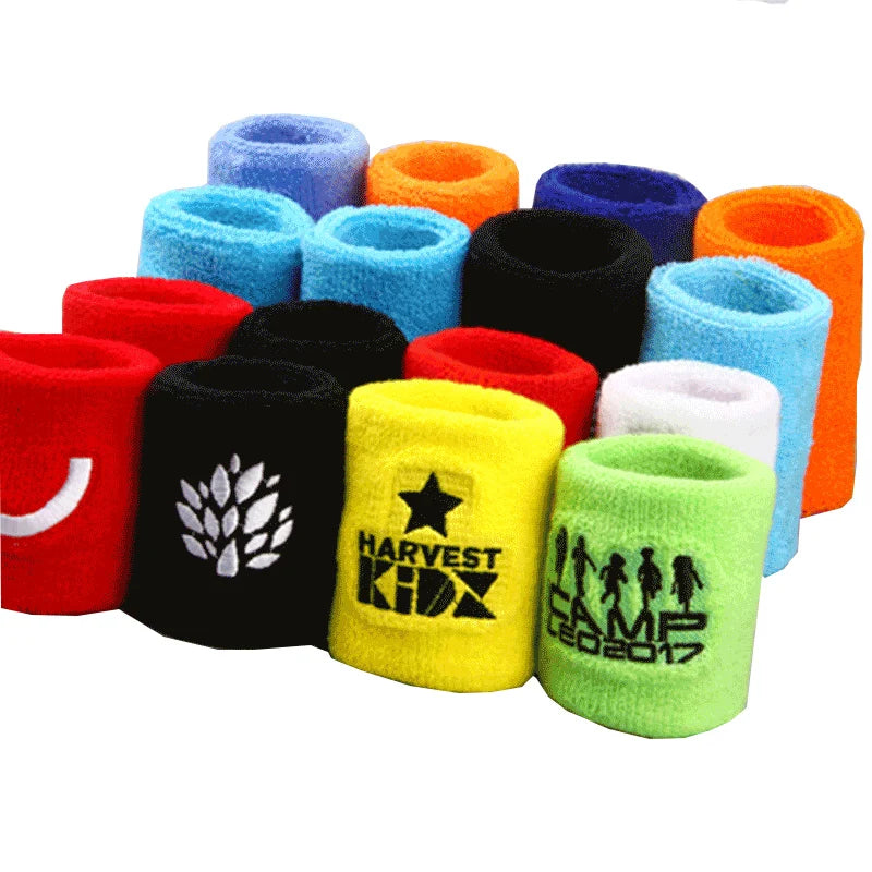 Custom Logo Embroidered Terry Towel Wrist Sweatbands Fitness Elastic Cotton Sports Band Protection Function Deportiva Wristband