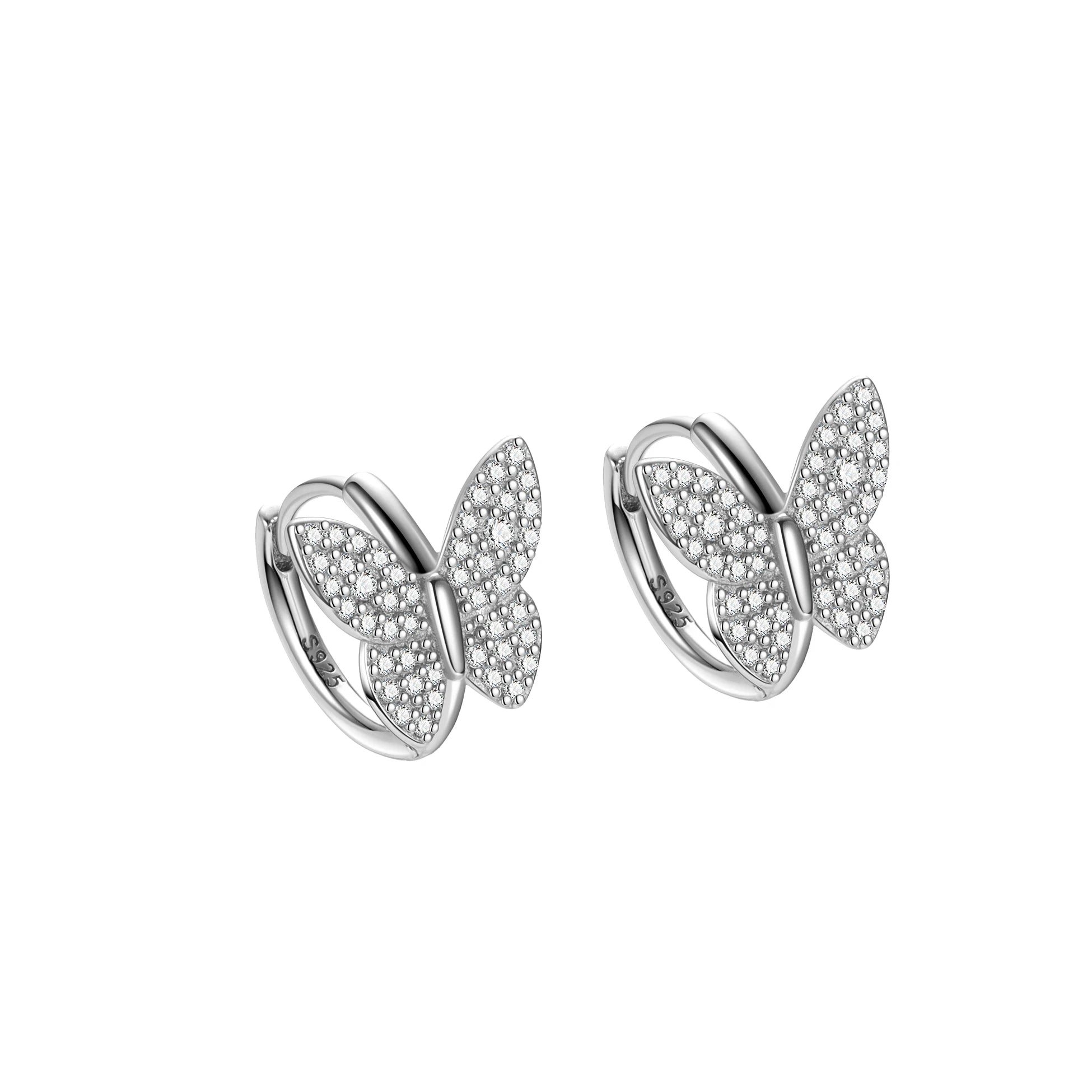 Butterfly Earrings 925 Sterling Silver Tiny Small CZ Zircon Diamond Hoops Huggie Earrings for Women Fine Jewelry Wholesale