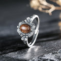 Hand Made Vintage Style Ring Antique Silver Floral Design Rutilated Quartz Stone Oval Setting Crystal Jewelry