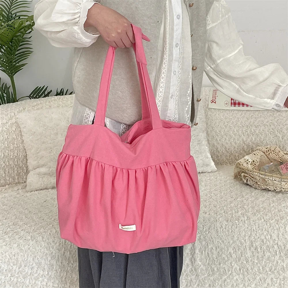 Retro Pleated Design Dot Women's Shoulder Bags Large Capacity Female Underarm Bag Solid Color Girls Travel Tote Purse Handbags