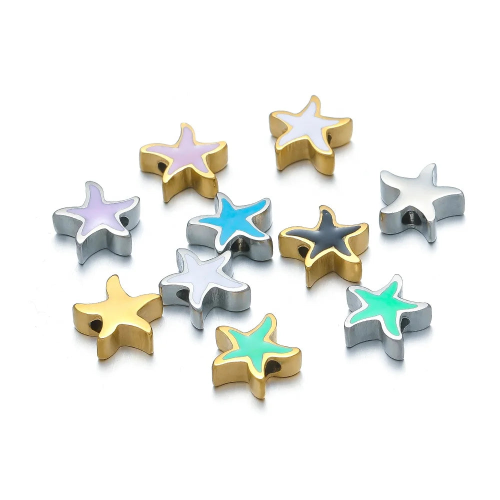 5Pcs Stainless Steel Gold Color Plated Starfish Enamel Hole Beads for DIY Earrings Necklace Making Materials Jewelry