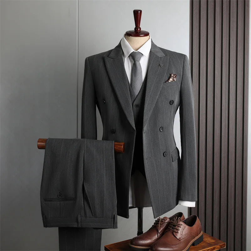 M-4XL New British Style Business Suit Set Urban White-collar Work Suit Three Piece Set