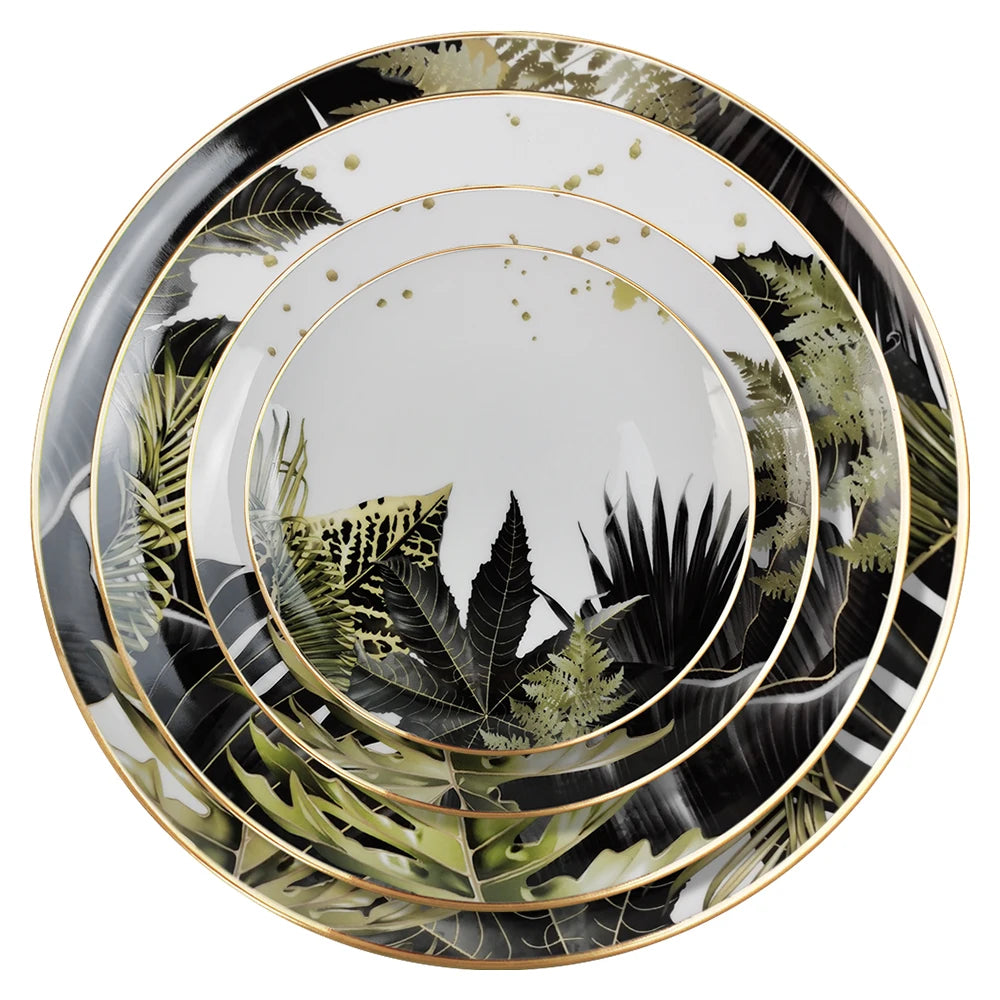 12 Inch New Design Gold Rim Wedding Plate Fine Bone China Dinnerware Sets Restaurant Ceramic Dishes