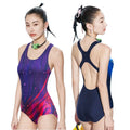 Women's Athletic Racerback One Piece Swimsuit Gradient Print Competitive Training High Performance Quick-Dry Training Swimwear