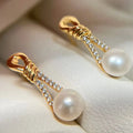 Lucky Knot Stud Earrings 7-8MM AAAA Grade Natural High-quality White Freshwater Pearl 18K Gold Plated Cute Style for Women's