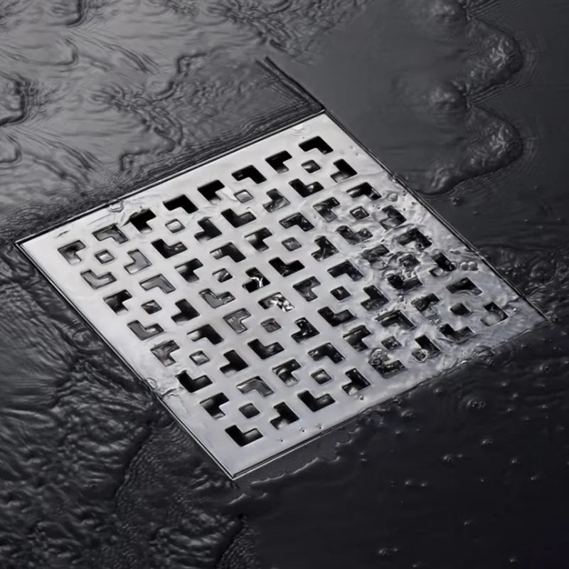 304 Stainless Steel Chrome Plated Modern Square Shower Floor Drain-Bathroom Tile Insert Drain Anti-Clog Slotted Grate Odor Trap