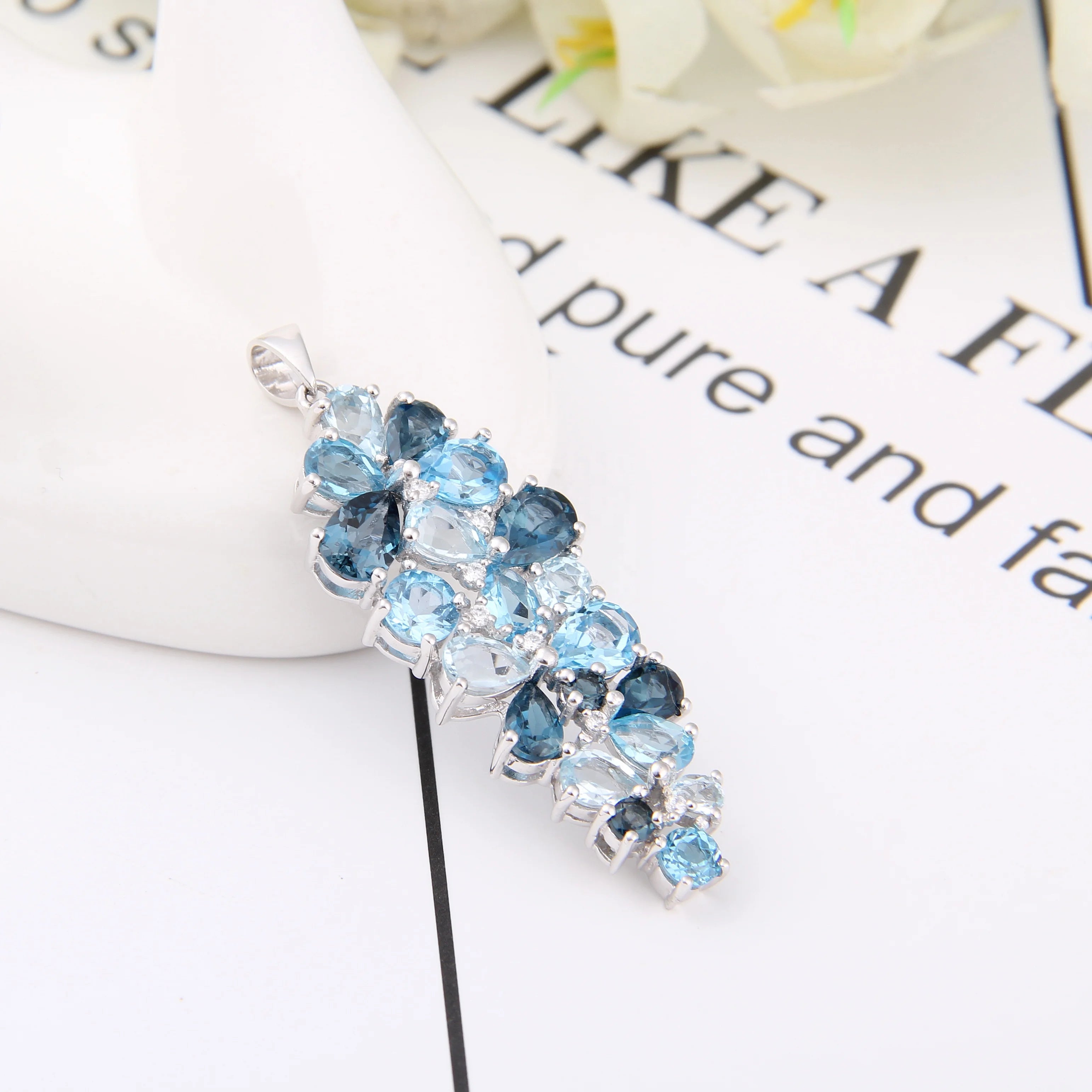 Hot Sale Trendy Fashion Pendants Charms Jewelry 925 Sterling Silver Natural Blue Topaz Mix Gemstone Pendants