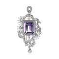 925 Sterling Silver Natural Amethyst Pendant for Women Delicate Rhodium Plated Emerald Cut Charm Pendants for Party Wear