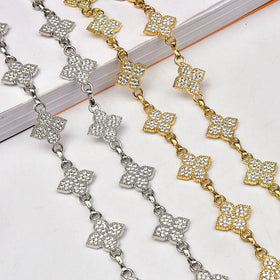 Gold Silver Metal Clover Flower Rhinestone Cup Chain Crystal Strass Trim Diy Bags Dress Belt Shoes Decoration Accessories