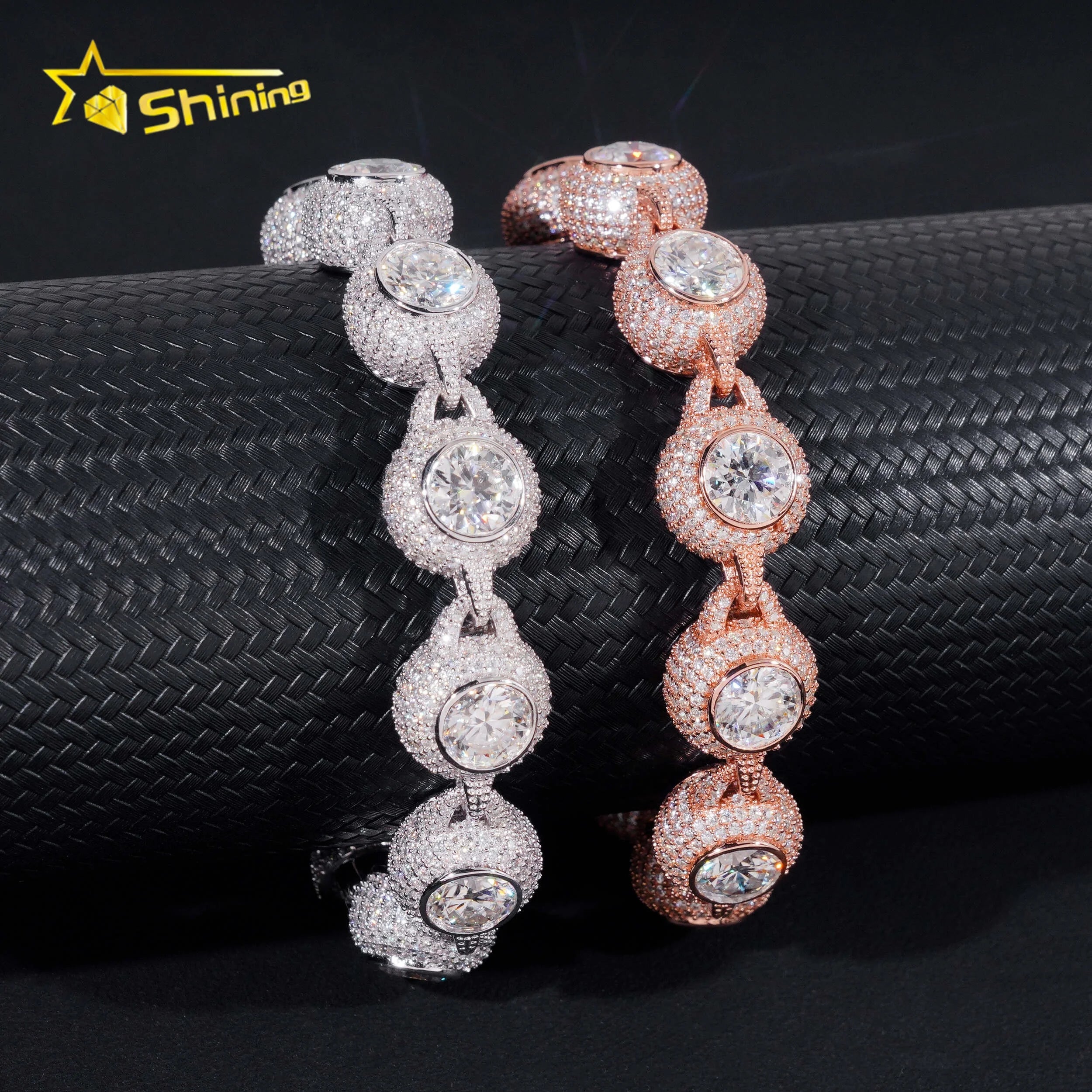 Fully Iced Out Bezel Setting 2ct Center Stone 14mm Width Hip Hop 925 Silver Men VVS Moissanite Bracelet