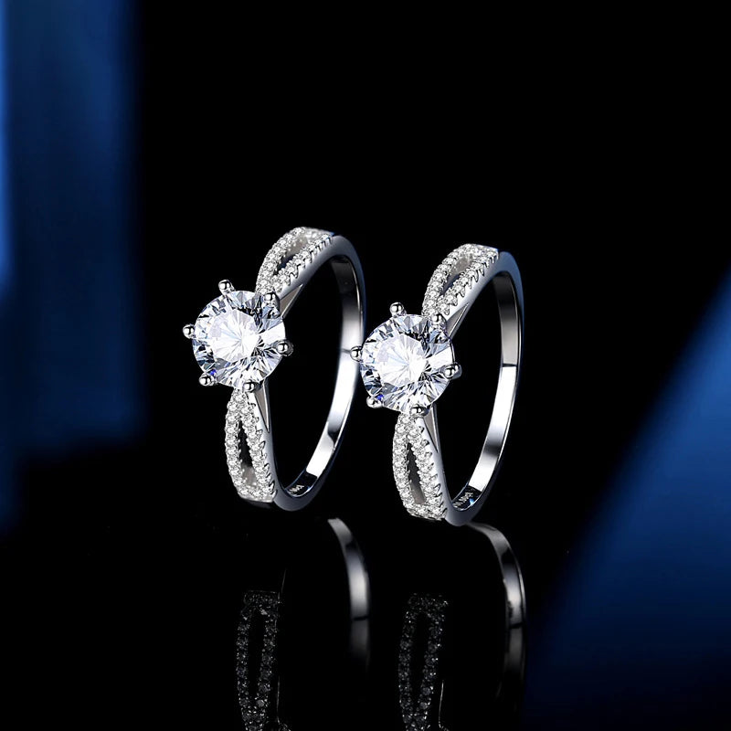 New Arrived High Quality White Gold Plated 925 Sterling Silver Round Moissanite Engagement Jewelry Rings Women