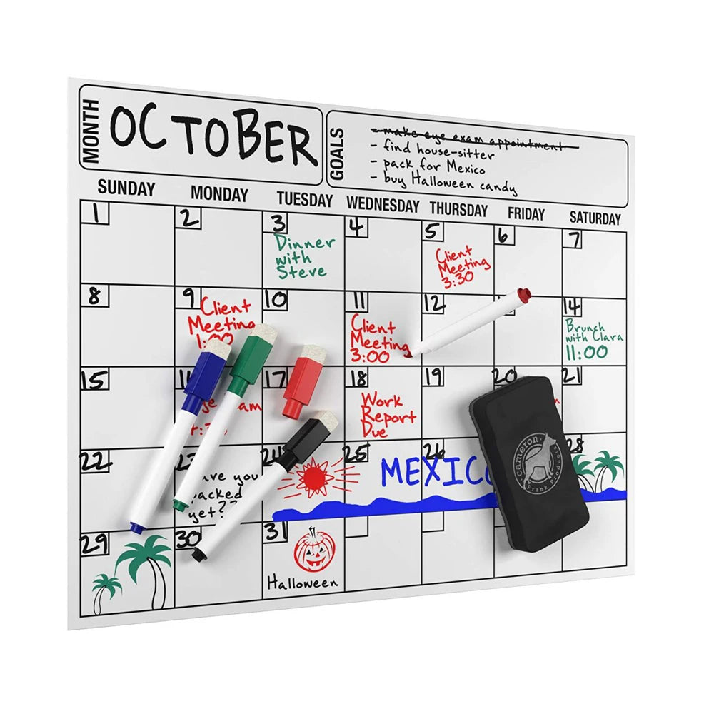Office Monthly White Board Planner Fridge Magnetic Waterproof Reusable PVC/PET UV Printed Calendar Stickers Custom Design Easy