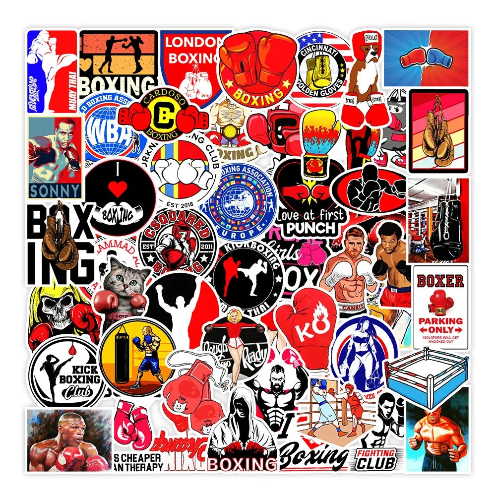 50Pcs Boxer Boxing Combat Sports Sticker Diy Decorative Phone Skateboard Luggage Laptop Guitar Vinyl Custom Stickers