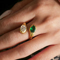 NEW VINTAGE SNAKE TEARDROP GREEN ZIRCON UNIQUE RING Dazan New INS 18k PVD Gold Plated Stainless Steel Catwalk Show Jewelry