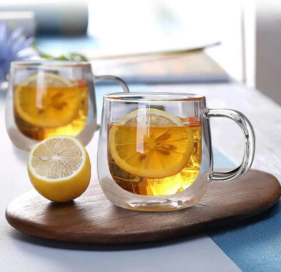 10oz Heat Resistant Double Wall Borosilicate Glass Coffee Mug Modern Clear Tea Design Food Safe Portable Reusable
