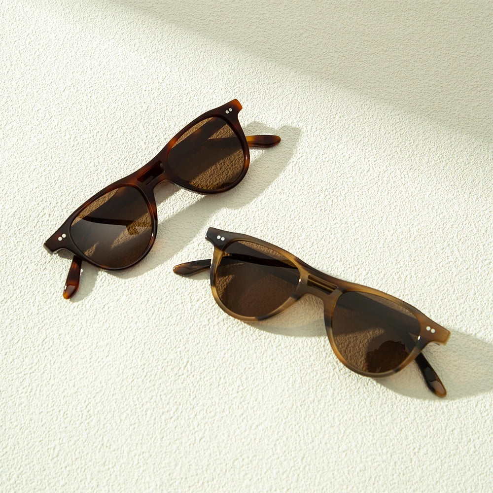 Italian Luxury Handmade Retro Round Unisex Full Rim Durable Polarized Acetate Sunglasses