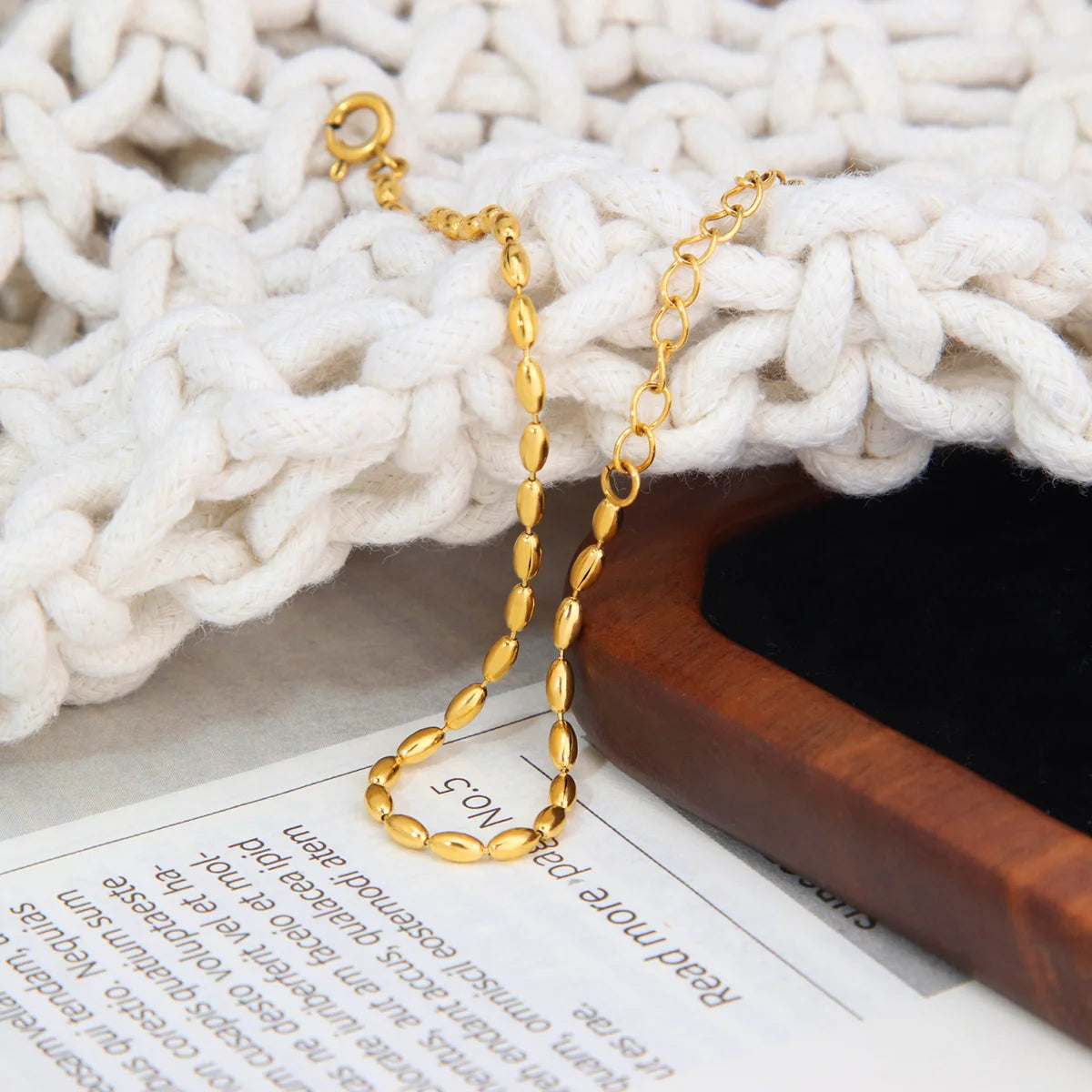 Chris April Minimalism Style Fashion Jewellery 316L Stainless Steel PVD Gold Plated Non-tarnish Oval Olive Beads Chain Bracelet