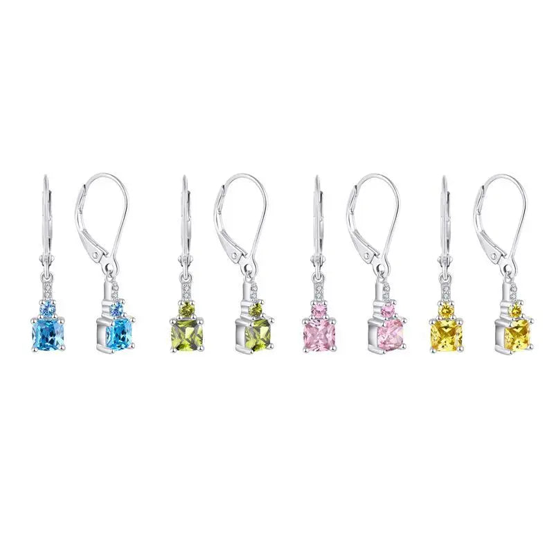2025 Fashion Classic Square Gemstone Emerald Green Rhinestone Cubic Zirconia Drop Earrings for Women Girls