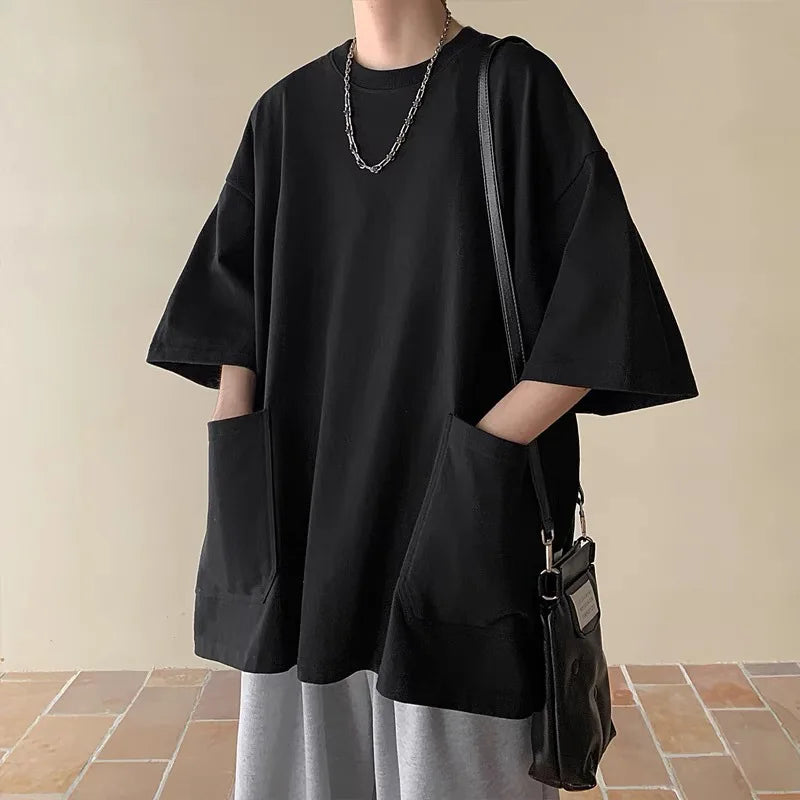 Casual Men's Regular Fit Solid T-Shirts 100% Cotton Short Sleeve Streetwear Pocket Embroidered Quick Dry Breathable 240g