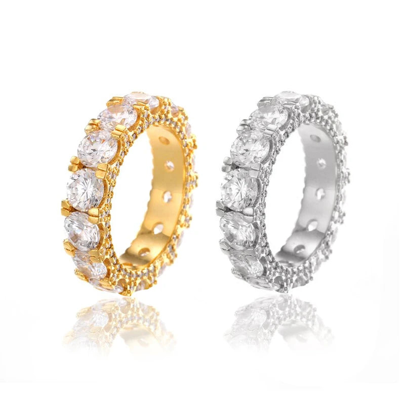 Trendy Hip Hop Men's Dainty 18K Gold Plated Cz White Zirconia Pave Engagement Finger Ring