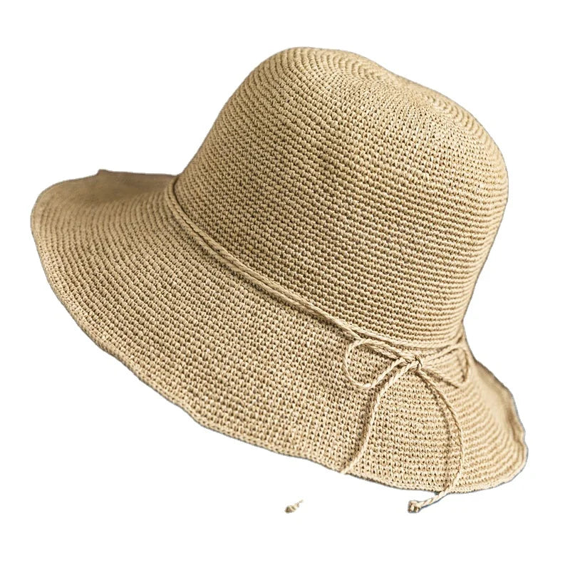 Women Fashion Summer Crochet Straw Cap Sun Protection Raffia Wide Brim Foldable Straw Hats