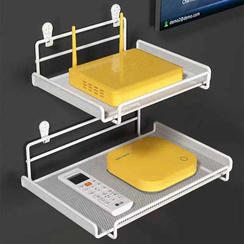 Wholesale Single-Tier Wall Hanging Metal Storage Shelf for Router and TV Set-Top Box Free Punching Wireless WiFi Rack