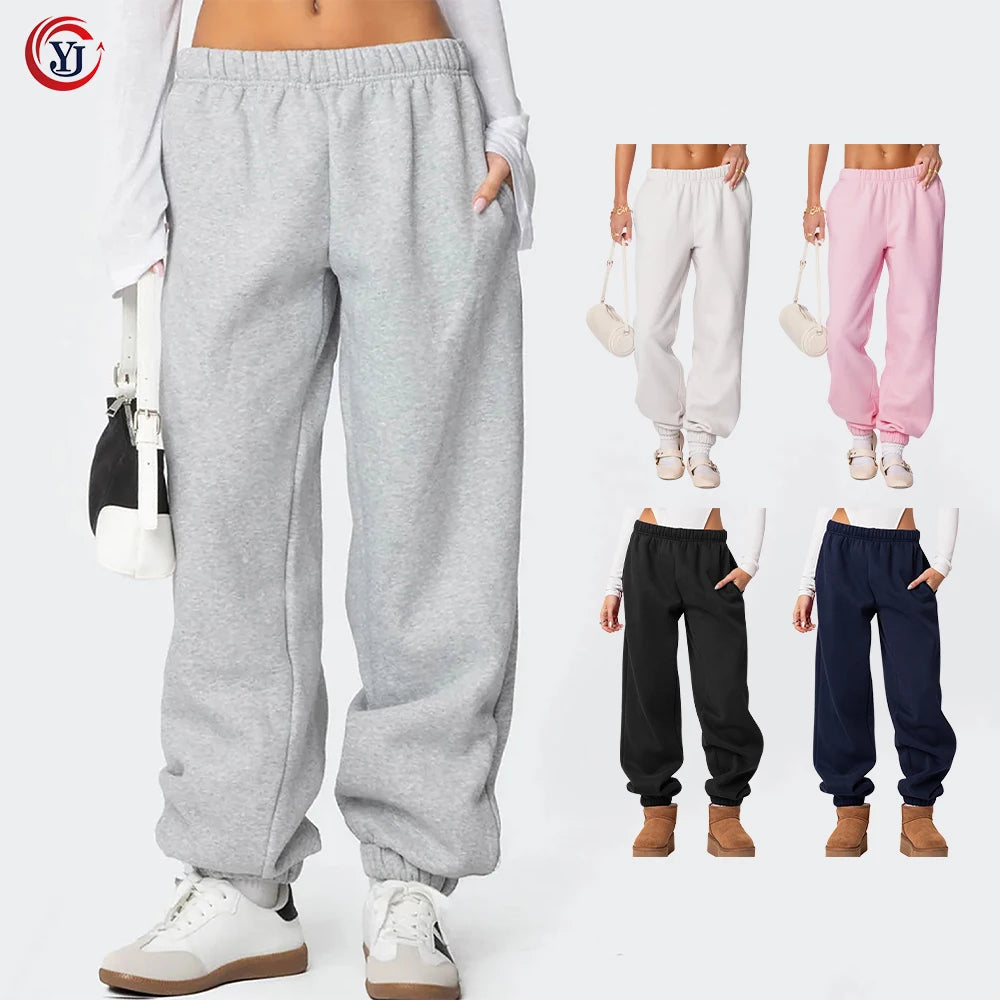 Women's High Waisted Drawstring Sweat Pants Custom Heavy Weight Breathable Eco-Friendly Casual Trouser Flat Front Inner Fleece