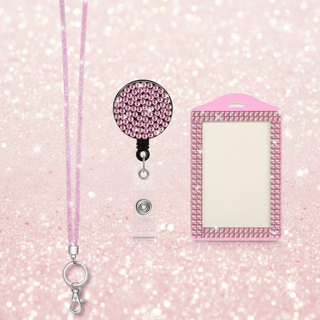 Hot Sale Fashionable Rhinestone Lanyard for Women Retractable ID and Key Holder with Sparkly Crystal Design Durable Metal Clasp
