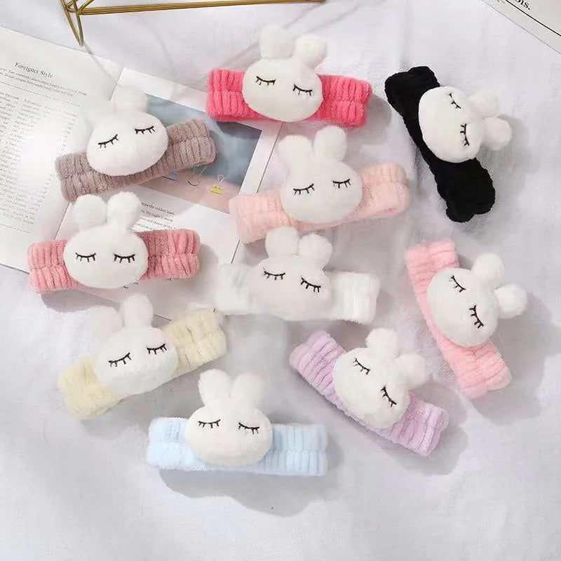 Zouyan Black Winter BT21 Vintage Flannel Face Wash Hairband with Animals Design Adjustable Size Women Spa Bath for Skincare