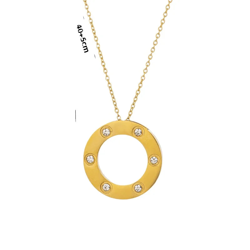 Factory Wholesale Round Charm Zircon Diamond Stainless Steel Necklace Women