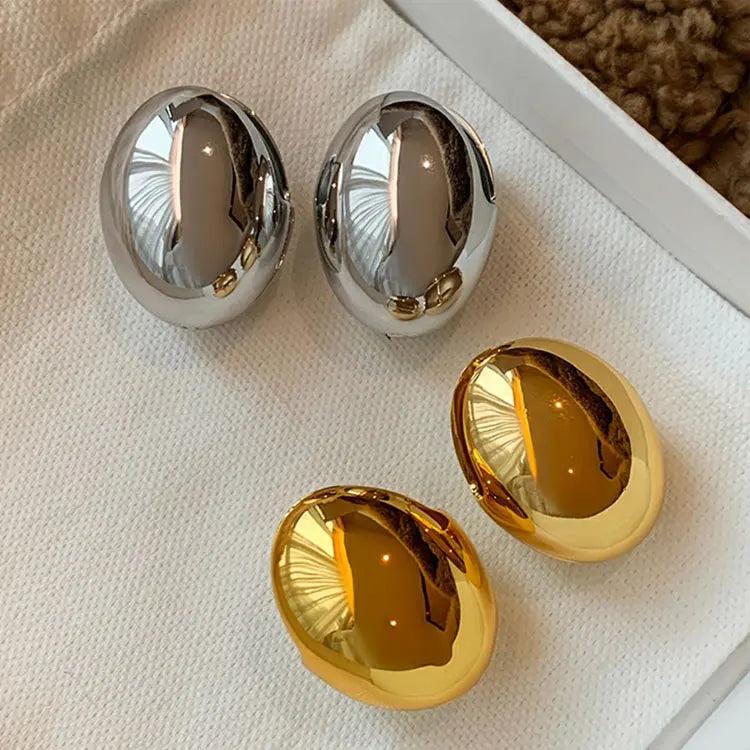 Exaggerated Smooth Gold Plated Metal Egg Shaped Statement Earrings New Personalized Oval Ball Chunky Huggie Earrings for Women
