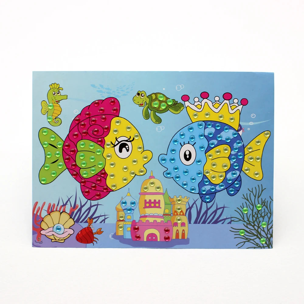 Diy Kiss Fishes Handmade Diamond Sticker Round Crystal Diamond Painting Cartoon Puzzle Child Colors Picture Book Toy Gift