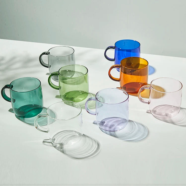 Custom Drinkware Color Borosilicate Glass Cup Heat Resisting Glass Coffee Tea Water Cup Customizable Glass Mug with Handle