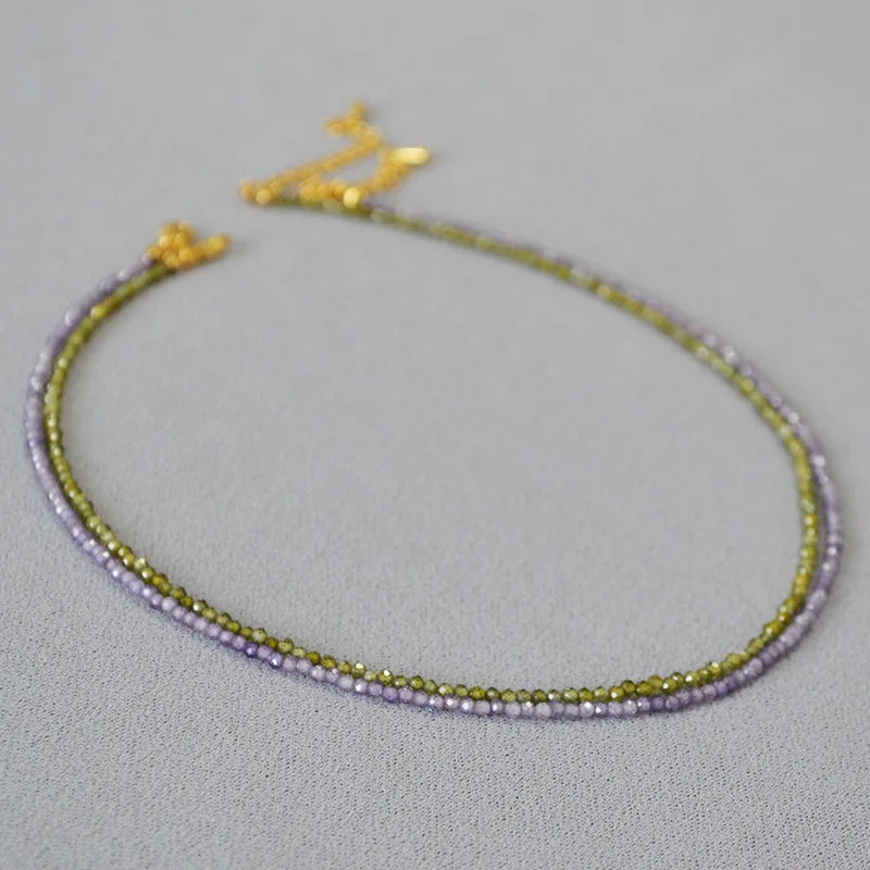 Tiny Brass Colorful Gemstone Zircon Beaded Necklace for Women Jewelry Wholesale