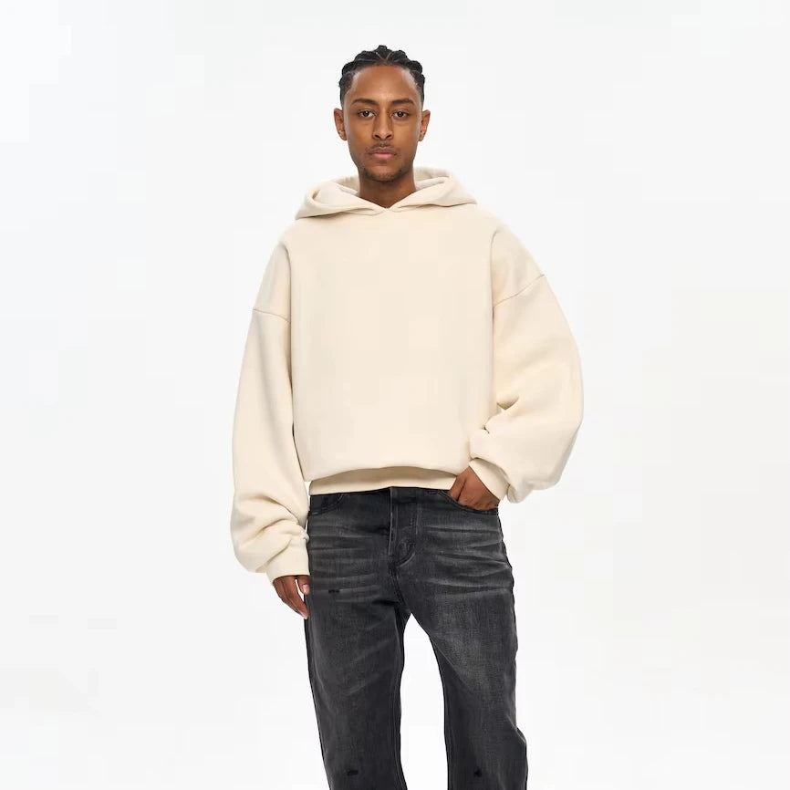 Yingling Men Boxy Fit Hoodie With Big Hood Dropped Shoulder Cropped Oversized Baggy Hoodies With No String Heavy Weight Hoodie