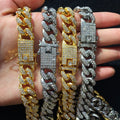 Comlor OEM Anillo Luxury Hip Hops Men's  Cuban Link Miami Crystal Cuban Chain Iced Out Cuban Chain Necklace