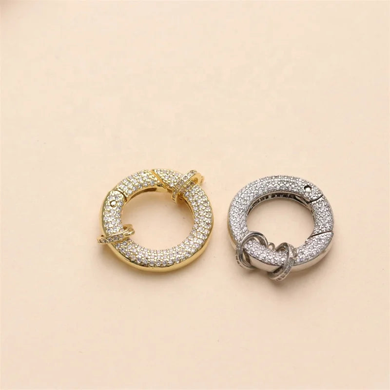Fashion 18K Gold Plated Big Size Round Circle Necklace Clasps Cz Beads Pave Jewelry Findings