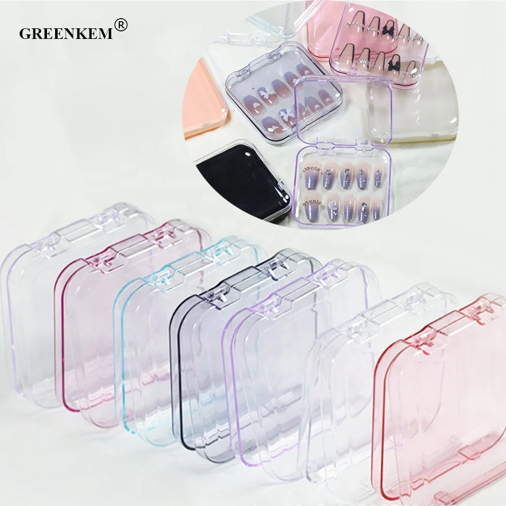 Manicure Dust Proof Nail Tips Storage Container Jewelry Transparent Pink Tray Display Boxes Press on Nail Packaging Box