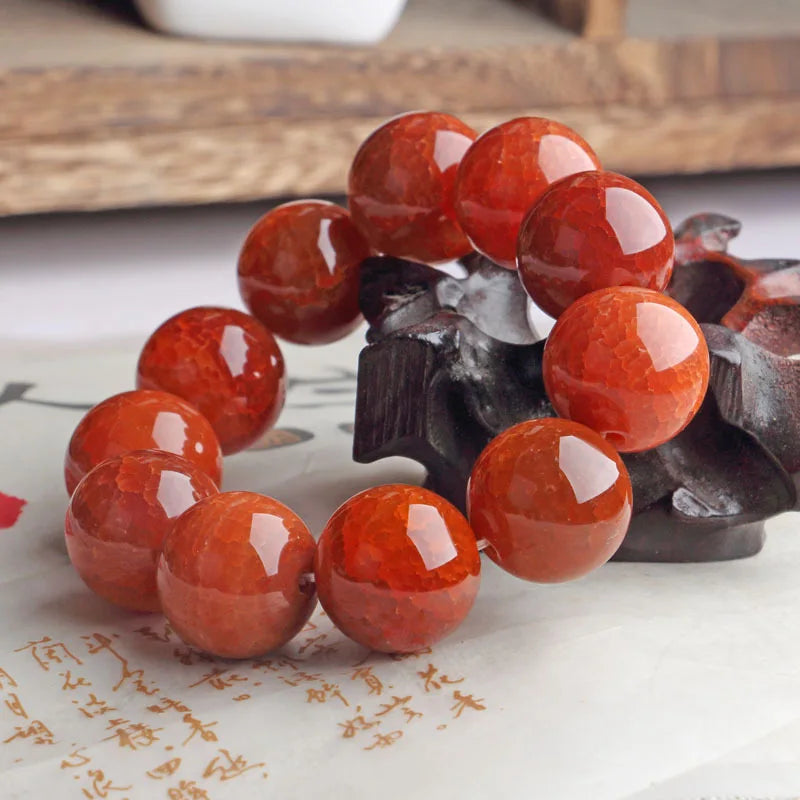 YL Natural Red Agate Dragon Scale Pattern Beaded Bracelet Phoenix Blood Agate Gift
