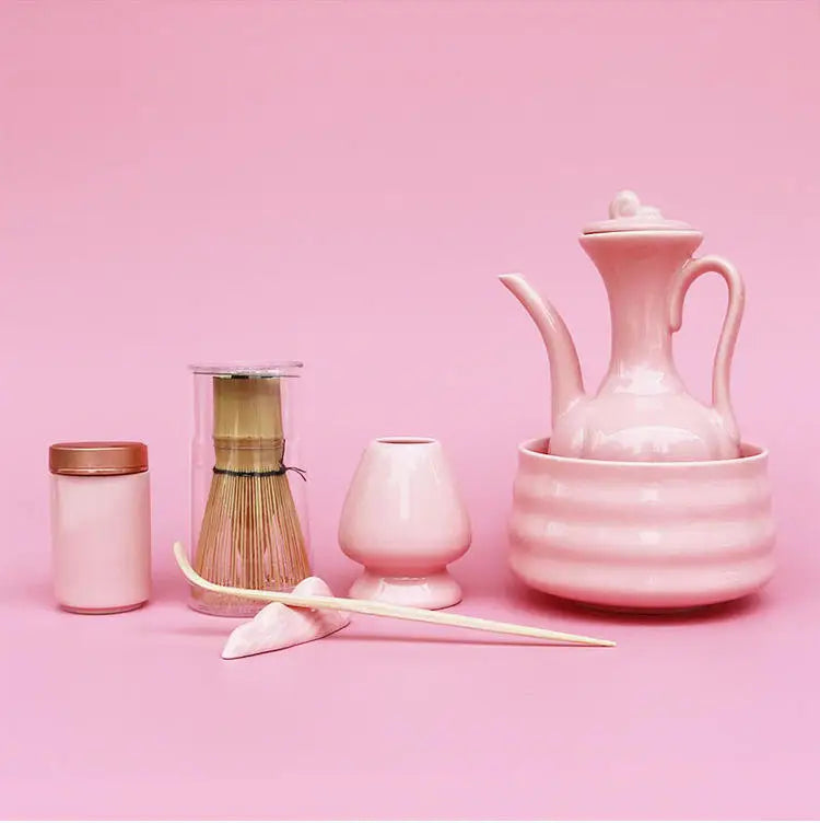 Newell in Stock Light Pink 7PCS Japanese Pink Matcha Kit Ceramic Chawan Handmade Ceremony Matcha Bowl Whisk Matcha Set