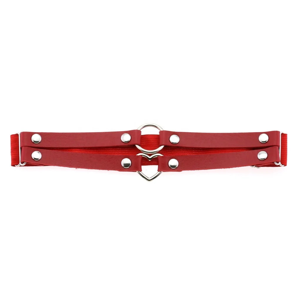 Personality Temperament Sexy Punk Style Double Line Round Leather Thigh Ring Peach Heart Elastic Garter